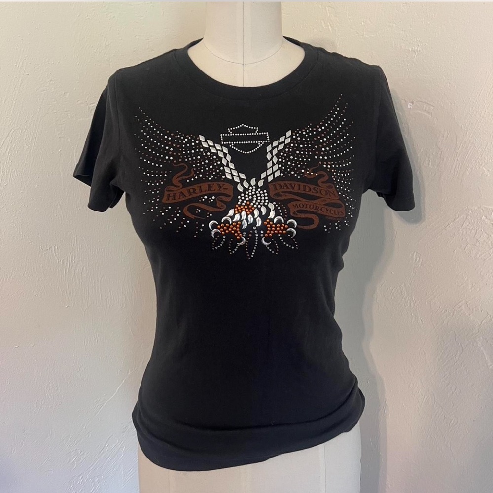 Harley Davidson bedazzled baby tee size small